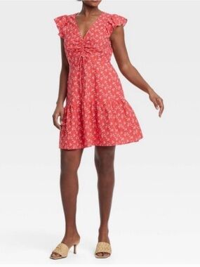 Universal Thread Red Floral Tie-Front Mini Dress